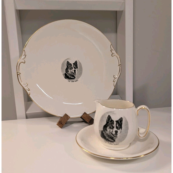 Rare Royal Winton Grimwades Yukon Husky Dog Cake Plate Cream Set Vintage England - Picture 3 of 10